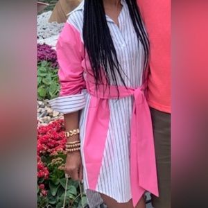 Pin striped shirt dress pink/neon green